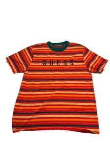 GUESS x J Balvin T-Shirt Mens Vibras Orange Green Stripe Embroidered Size Large - Picture 1 of 3