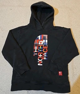 The North Face Pullover Kids Boys Small 7/8 Sweatshirt Hoodie Black USA Flag - Picture 1 of 7