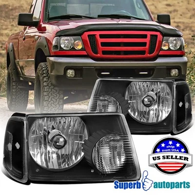 Fits 2001-2011 Ford Ranger Black Headlights+Corner Turn Signal Lights - Image 1 of 4