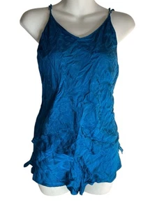 Victoria Secret Blue Paisley Cami Open Back Shorts Chemise Medium - Picture 1 of 5