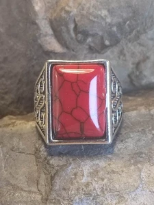 Herren Ring Gr 62 in Silber im Marmor Antik Design. auffällig großer Stein - Picture 1 of 5