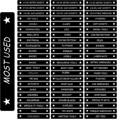 TENARE 66 Pcs Tool Box Organizational Magnetic Labels for Tool Chest Drawer Labels