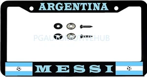 License Plate Frame Black Stainless Steel Vinyl Lettering ARGENTINA MESSI SOCCER - Picture 1 of 3