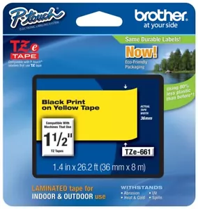 Cinta P-touch Brother TZe-661 negra sobre amarilla, genuina TZe661, TZ661, TZ-661 36 mm - Imagen 1 de 1