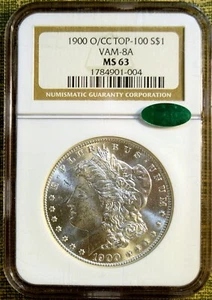 1900-O/CC VAM-8A NGC MS63 Morgan Dollar - 100% Blazing White - CAC Stickered - Picture 1 of 2