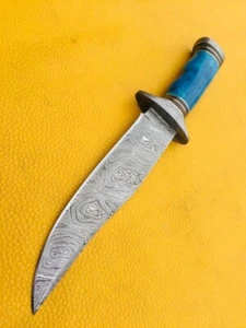 CUSTOM HAND MADE DAMASCUS STEEL FIX BLADE BOWING KNIVE.(13.00”).APPROXIMATELY - Picture 1 of 8