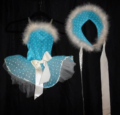 Девочка в горошек бирюза, боа перья, танец Хэллоуин костюм платье Sz 4C   - Изображение 1 из 4