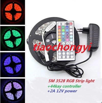5M 3528 RGB 300Led SMD Flexible Light Strip IP20  +44key IR+ EU/US 12V 2A Power  - Image 1 of 4