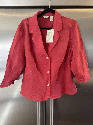 J Jill 18P NWT 100% Linen Blazer Jacket Rhubarb 3 Button 3/4 Sleeve Petite - Image 1 of 4