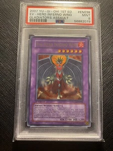 PSA 9 - EVIL HERO INFERNO WING - GLAS-EN038 - 1ST ED - ULTRA - 2007 - Yu-Gi-Oh - Picture 1 of 3