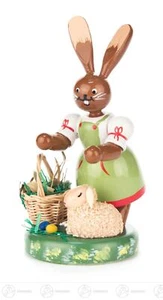 Easter & Spring Little Bunny With Sheep And Basket H = Ca 4 1/8in New Erzgebirge - Picture 1 of 1