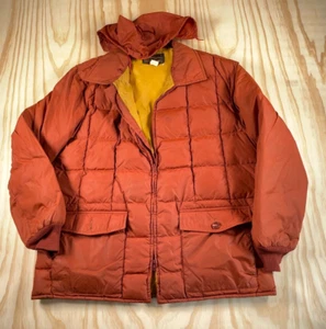 80s Eddie Bauer Goose Down Puffer Jacket Adult XL Burnt Orange Hooded USA - Picture 1 of 19