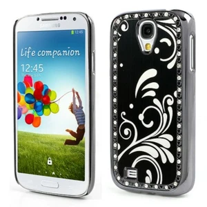 Funda rígida floral con tachuelas de diamantes centelleantes para Samsung Galaxy S4 - Negra - Imagen 1 de 5