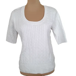 Jeanne Pierre maglione bianco maglia cavo donna taglia grande manica corta collo scoop - Foto 1 di 8