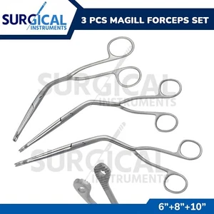 3 Pcs Magill Forceps 6" + 8" + 10" Set EMT Anesthesia Surgical Instruments - Picture 1 of 17