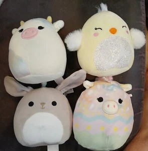 Set of 4 Squishmallows Kellytoy  5" Mini Plush Toys Unicorn Chick Cow & Bunny - Picture 1 of 9