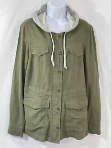 Maurices Women’s Sz M Olive 53% Linen Hoodie Snap Zip Pockets Long Sleeve Jacket - Picture 1 of 11