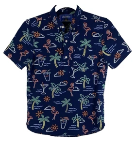 Chubbies Mens S Button Front Shirt Neon Lights Blue Cocktails Palm Flamingo - Picture 1 of 10