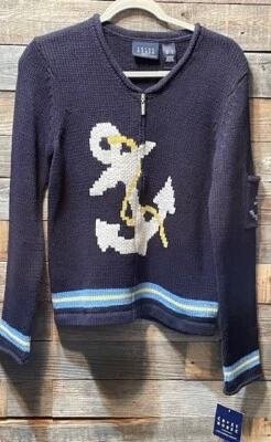Women’s Crazy Horse Anchor Sweater, Size Small, Nautical, NEW, Full Zip - Image 1 of 4