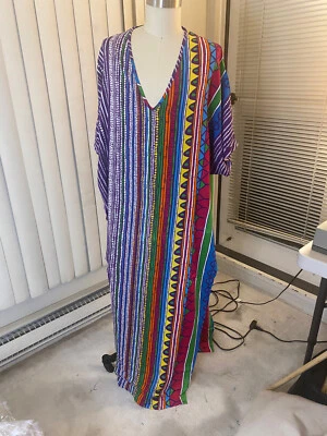 Roxo Kaftan Caftan Algodão Feminino Unissex Novo Colorido Boho Hippie Listras Pontos - Imagem 1 de 4