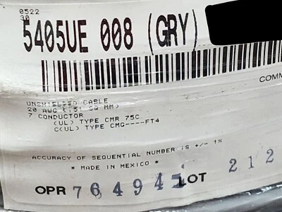 Belden Wire 5405UE 20/7C Commercial Audio/Security/Alarm Cable Riser Gray /50ft - Image 1 of 4