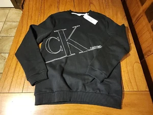 NWT $69.50 Calvin Klein Sweatshirt Mens MEDIUM Big CK Logo Outline - Picture 1 of 3