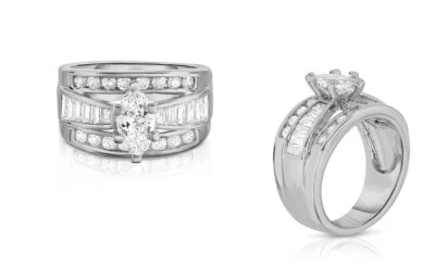 Anillo de boda de eternidad de plata esterlina 925 enchapado con circonita cúbica para mujer Foto 1 de 4