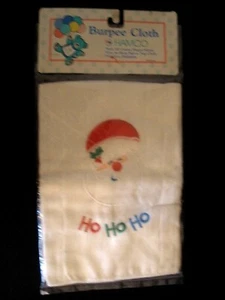 VINTAGE HAMCO BURPEE CLOTH~CHRISTMAS~SANTA HO HO HO~BABY~100% COTTON~NEW PACKAGE - Picture 1 of 4
