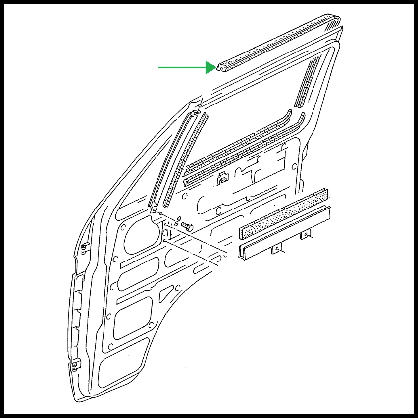 VW T3 T25 CAMPER VAN BUS FRONT DOOR UPPER WINDOW FRAME GUIDE RUBBER SEAL L/R - Image 1 of 1