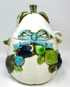 Vintage 60s Nasco Handpainted Pear-shaped Ceramic Soup Tureen w Spoon and lid - Picture 1 of 11