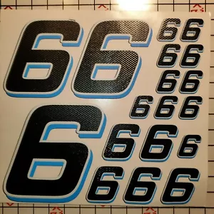 Matte Black-w/Gloss Carbon Fiber blue/white #6's Racing Vinyl Decal Sheet Rc - Picture 1 of 11