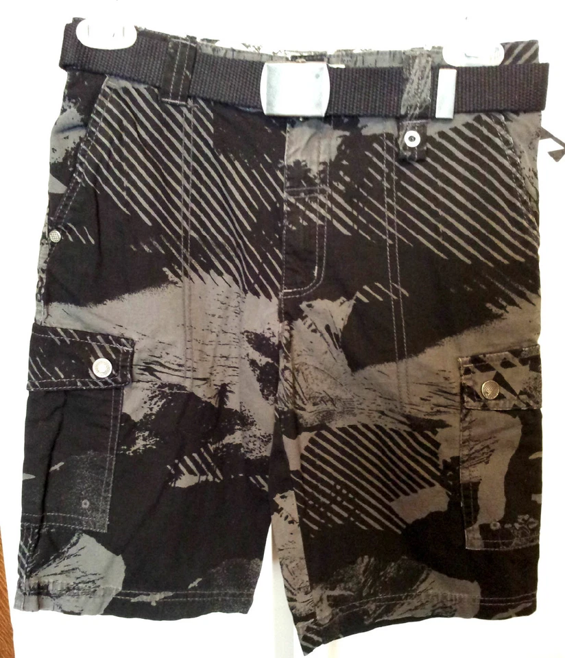 Pantalones Cortos Shaun Blanco Negro Gris Geométrico Talla 10 Cintura Ajustable Cinturón Algodón Foto 1 de 4