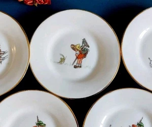5 kleine Teller Puppengeschirr für Kinder 50er Kaffeegeschirr  10 cm Retro-Dekor - Bild 1 von 11