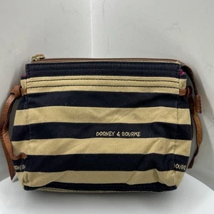 Dooney & Bourke Kosmetiktasche schwarz und hellbraun gestreift mit Lederakzenten - Bild 1 von 9