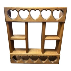 Vintage Wooden Display Wall Shelf Heart Cut Outs Cubby Box Knick Knack 18'' x16+ - Picture 1 of 16
