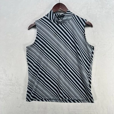 Vintage Nine & Company Top Womens L Blue Striped Retro 90s Turtleneck Y2K - Image 1 of 4