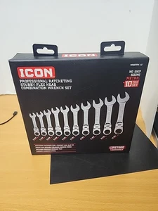 Icon WRSTFM-10 Metric Ratcheting Stubby Flex Head Combo Wrench Set 10Pc 10-19mm - Foto 1 di 8
