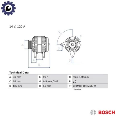 ALTERNATOR 0 986 038 950 FOR VW CARAVELLE/TRANSPORTER/IV/Bus/EUROVAN/Mk GOLF - Image 1 of 4