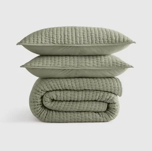 Quince European Linen Cotton Stitch Quilt Set King Cal King Willowleaf open READ - Picture 1 of 7
