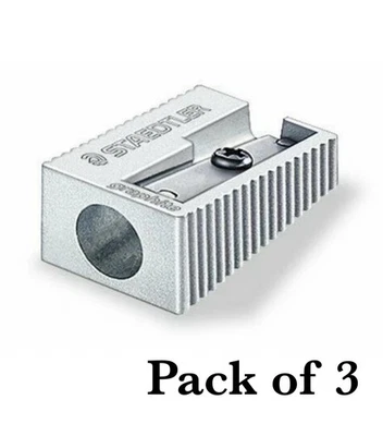 3 x Staedtler Metal Pencil Sharpener Single Hole Premium Quality ( 3 pack )