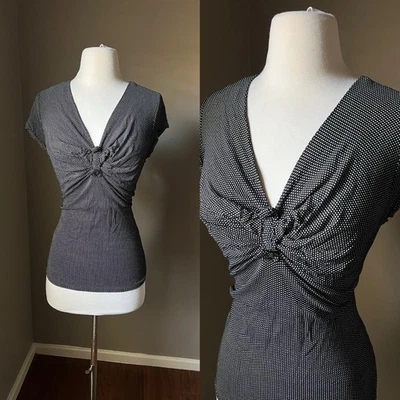 Vintage Y2K H&M Top Medium Black Polka Dot Bow Fairy Grunge Office Corpcore - Image 1 of 4