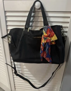 Steve Madden Black Satchel Shoulder Bag Floral Scarf Top Handle Crossbody - Picture 1 of 12