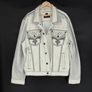Giacca denim uomo Rock Revival borchie XXXL bianco sporco grigio streetwear invecchiato - Foto 1 di 14