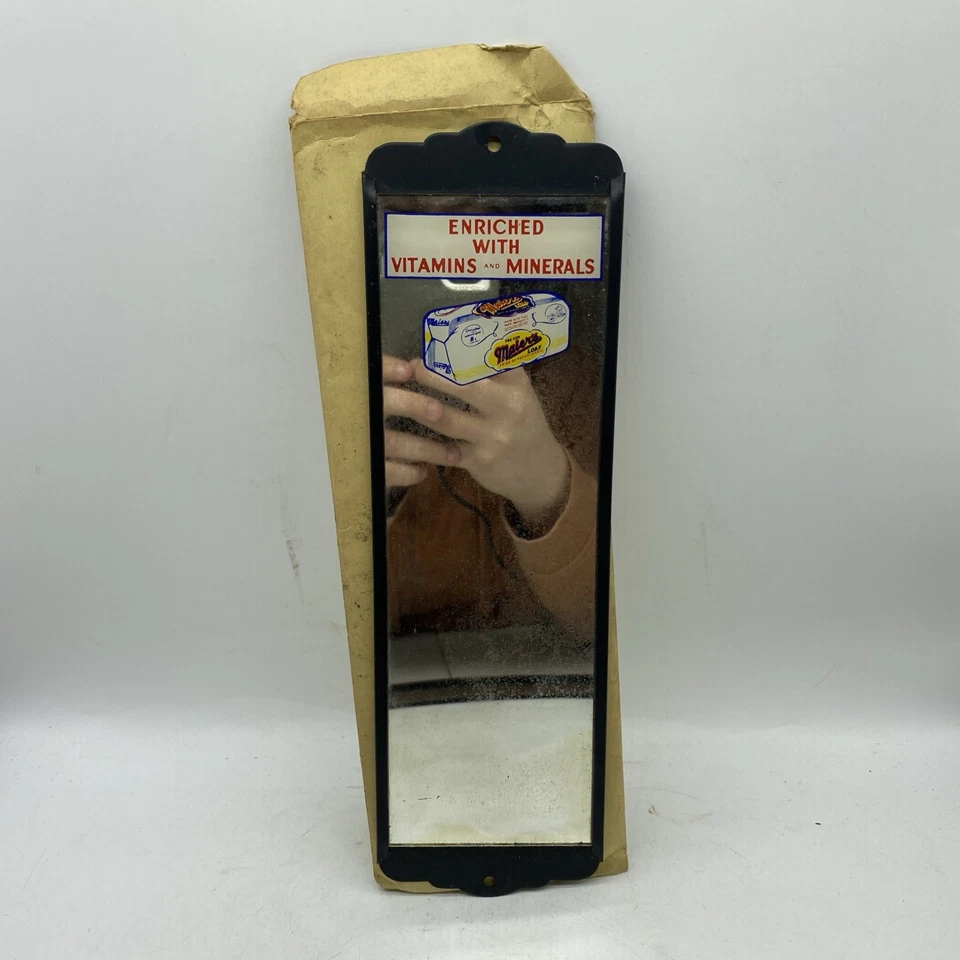 NOS 1950s MAIERS BREAD MIRROR PAINTED METAL SIGN GENERAL STORE COUNTRY GAS 21 - Image 1 of 4
