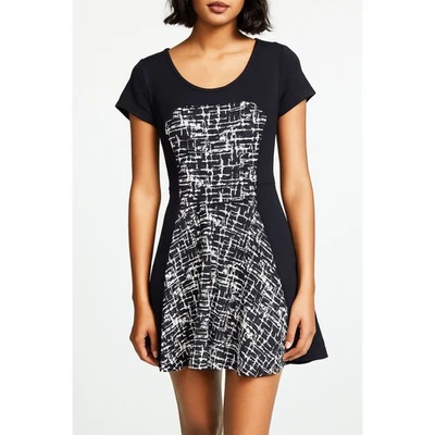 Aryeh Black White Short Cap Sleeve Round Neck Fit & Flare Sweater Dress Size M - Image 1 of 4