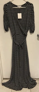 Women's Gibson Latimer Maxi Dress Size XL Black & White Striped *NEW* - Picture 1 of 18