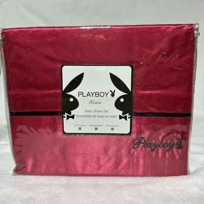 Juego de sábanas satinadas de colección Playboy Bunny Home ROJO DOBLE/TAMAÑO COMPLETO NUEVO SELLADO Foto 1 de 4