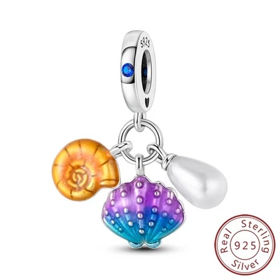 MULA Feine Frauen 925 Sterling Silber CZ Charm Emaille Shell Conch Für Armband - Bild 1 von 4