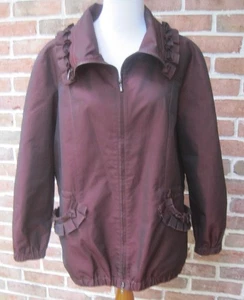 Chaqueta cortavientos de nailon berenjena con volantes iridiscentes St John talla grande cremallera frontal - Imagen 1 de 9