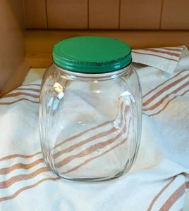VTG Hazel Atlas Glass Jar Green Metal Lid Original General Store Storage - Picture 1 of 10
